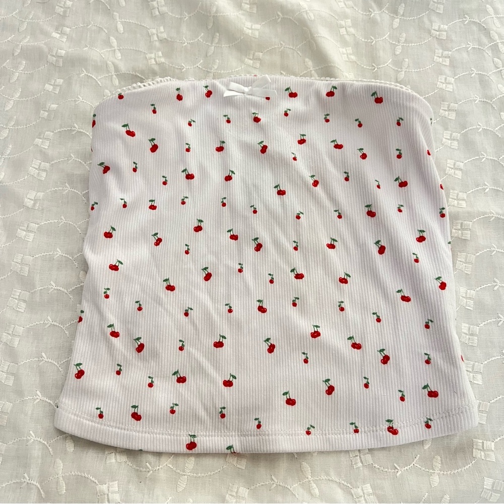 Just Polly white &  cherry print tube top